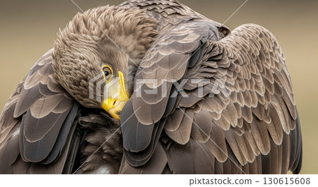 Majestic Eagle Portrait with Detailed Feather Texture in Natural Habitat Majestic Eagle Portrait with Detailed Feather Texture in Natural Habitat 130615608