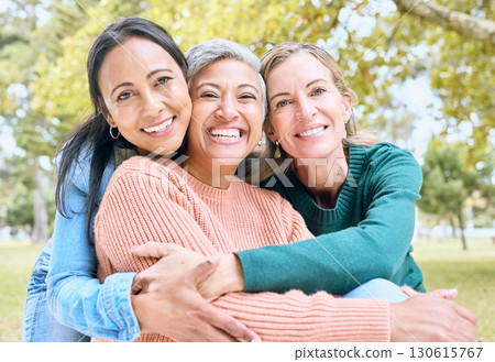 Retirement, women or bonding hug for portrait profile picture, social media or lifestyle freedom blog in relax environment. Smile, happy or elderly senior friends in nature park, garden or community Retirement, women or bonding hug for portrait profile picture, social media or lifestyle freedom blog in relax environment. Smile, happy or elderly senior friends in nature park, garden or community 130615767