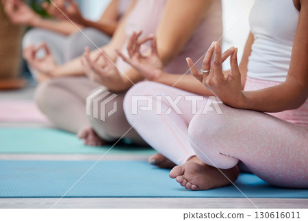 Pregnant, hands or women in yoga meditation exercise or workout class in zen fitness studio. Pregnancy, wellness or healthy friends in lotus pose training for calm mindfulness or relaxing peace Pregnant, hands or women in yoga meditation exercise or workout class in zen fitness studio. Pregnancy, wellness or healthy friends in lotus pose training for calm mindfulness or relaxing peace 130616011