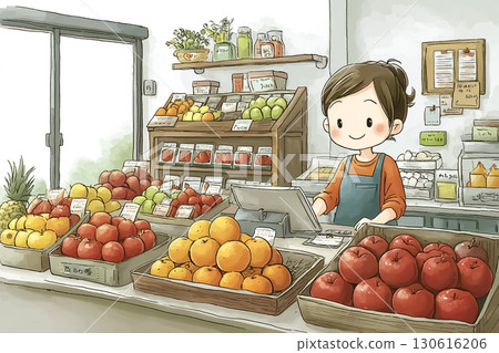 水果店員正在整齊地擺放水果 水果店員正在整齊地擺放水果 130616206