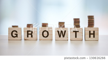 Money, finance growth and coin on blocks for increase in savings, budget and investment for economy. Financial planning, success and cash stack for growing salary, banking account and stock market Money, finance growth and coin on blocks for increase in savings, budget and investment for economy. Financial planning, success and cash stack for growing salary, banking account and stock market 130616266