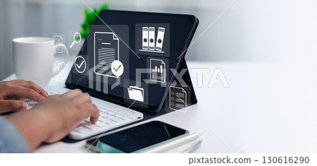 Digital Document Management and Online File Storage Concept on Tablet Digital Document Management and Online File Storage Concept on Tablet 130616290