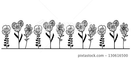 花卉植物的簡單線描，線框，黑白，別緻，橫向，標題 130616500