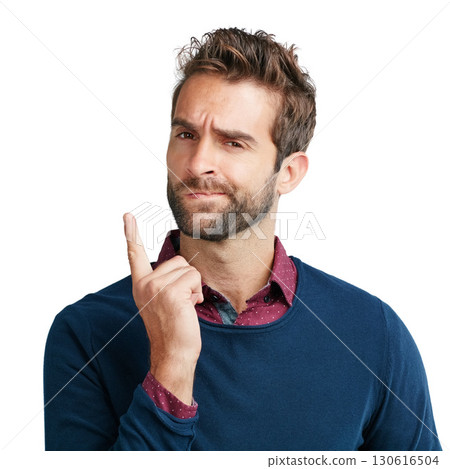 Businessman, face and thinking in studio pointing, creative and vision on white background. Portrait, planning and young, handsome man with goal, motivation and startup, business idea and isolated Businessman, face and thinking in studio pointing, creative and vision on white background. Portrait, planning and young, handsome man with goal, motivation and startup, business idea and isolated 130616504
