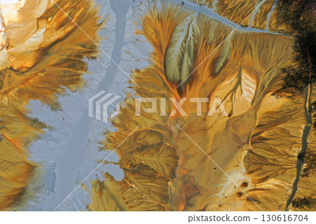 Aerial view of copper mining residuals in decanting lake Aerial view of copper mining residuals in decanting lake 130616704