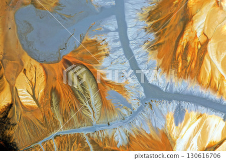 Aerial view of copper mining residuals in decanting lake 130616706