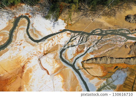 Aerial view of copper mining residuals in decanting lake 130616710