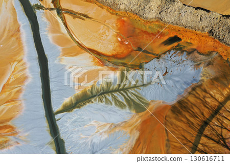Aerial view of copper mining residuals in decanting lake Aerial view of copper mining residuals in decanting lake 130616711