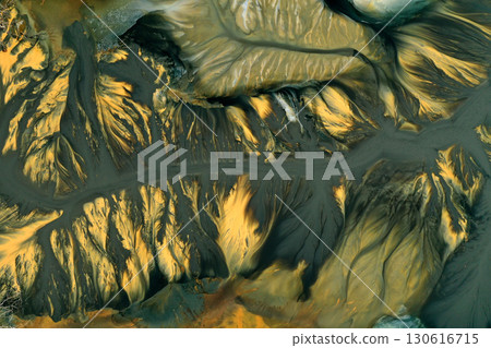 Aerial view of copper mining residuals in decanting lake 130616715