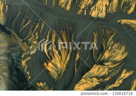 Aerial view of copper mining residuals in decanting lake 130616716