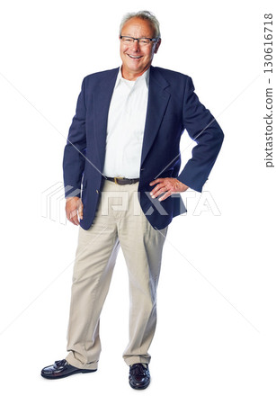 Proud senior and manager full body portrait smiling with confident, happy and corporate pose. Mature, professional and elderly businessman with smile standing at isolated white background. Proud senior and manager full body portrait smiling with confident, happy and corporate pose. Mature, professional and elderly businessman with smile standing at isolated white background. 130616718