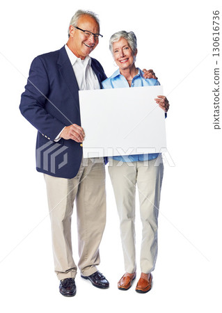 Senior couple, smile and blank sign portrait of elderly people holding a billboard paper. White background, isolated and marriage of retirement man and woman with advertisement and marketing space Senior couple, smile and blank sign portrait of elderly people holding a billboard paper. White background, isolated and marriage of retirement man and woman with advertisement and marketing space 130616736