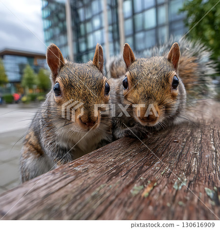 Two curious squirrels looking at the camera 130616909