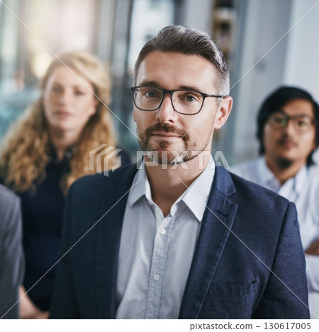 Businessman, portrait or workshop training in office diversity, teamwork collaboration meeting or global growth coaching. Mature corporate worker, employee or conference for education or presentation 130617005