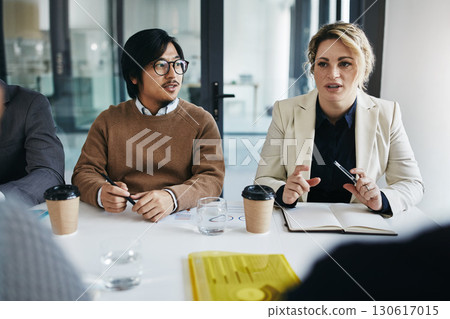 Investment, data analytics or business people for business meeting, global investment or planning company finance. Collaboration, thinking girl or teamwork on tax data analytics or financial network 130617015