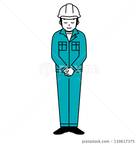 戴頭盔鞠躬的男工人（全身） 130617375