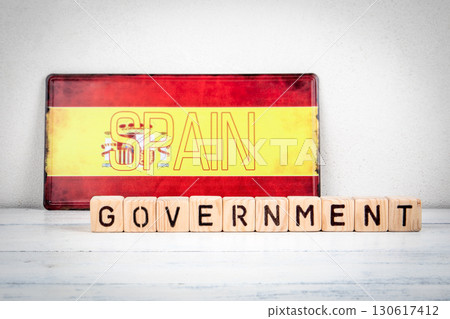 Spain national government authority concept with text and flag background 130617412