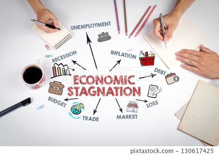 Economic Stagnation Crisis. The meeting at the white office table 130617425