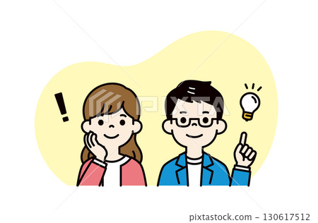 I came up with a good idea, a young man and woman upper body vector illustration material_color I came up with a good idea, a young man and woman upper body vector illustration material_color 130617512