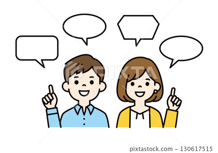 Various speech bubbles and cute upper body vector illustrations of men and women in their 20s and 30s_Color Various speech bubbles and cute upper body vector illustrations of men and women in their 20s and 30s_Color 130617515