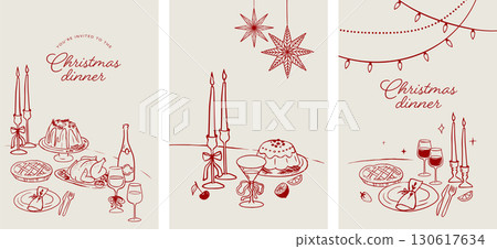 Merry Christmas, hand drawn illustrations, vertical Christmas cards in modern vintage style 130617634