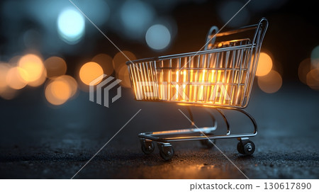 sale shopping cart 3D mockup glowing elements 130617890