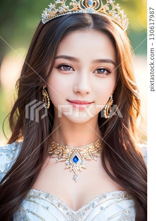 戴著頭飾的年輕女模特 130617987