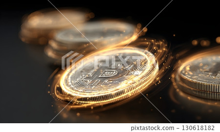 3D render of cryptocurrency concept with glowing digital coins 130618182