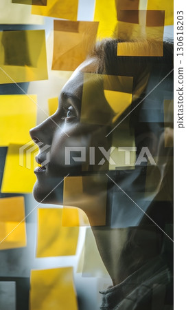 Paper cut layered composition of brainstorming session with sticky notes 130618203