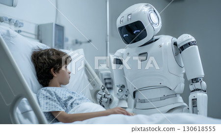 Realistic image of AI-powered healthcare robot assisting patient 130618555
