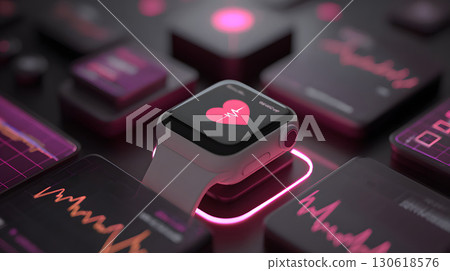 3D render of digital health app displaying heart rate and sleep tracking 3D render of digital health app displaying heart rate and sleep tracking 130618576