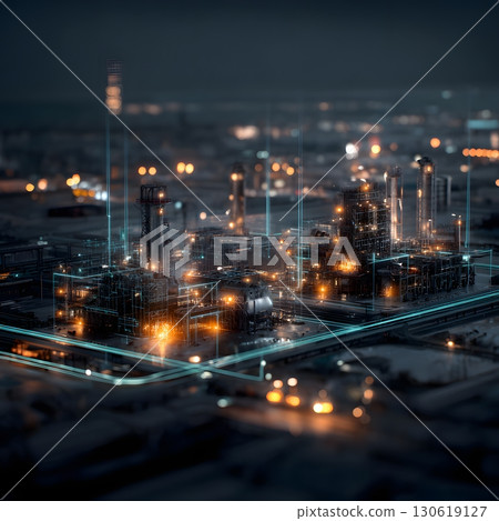 AI hologram showing industrial future architecture, cinematic lighting, 16:9 130619127