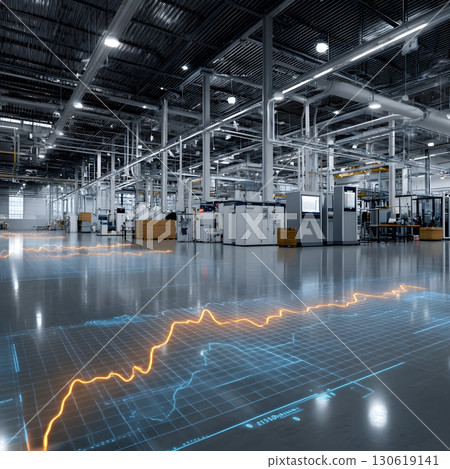 AI predictive demand graphs projected in industrial space, 16:9 AI predictive demand graphs projected in industrial space, 16:9 130619141