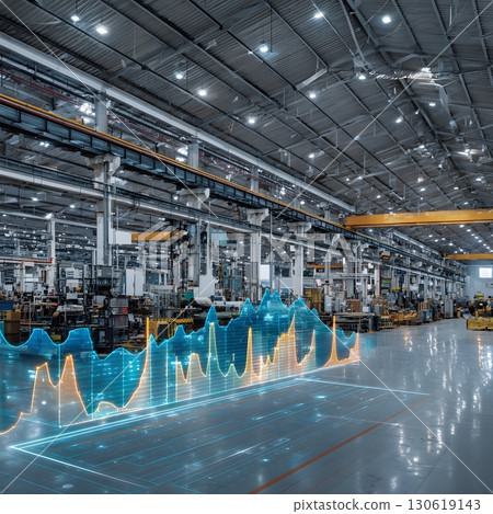 AI predictive demand graphs projected in industrial space, 16:9 AI predictive demand graphs projected in industrial space, 16:9 130619143
