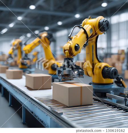 AI quality control robotics scanning goods in clean factory, 16:9 AI quality control robotics scanning goods in clean factory, 16:9 130619162