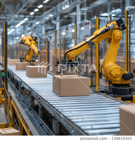 AI quality control robotics scanning goods in clean factory, 16:9 AI quality control robotics scanning goods in clean factory, 16:9 130619163