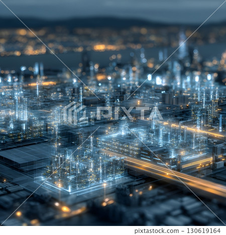 AI hologram of global industrial economy in futuristic hub, 16:9 AI hologram of global industrial economy in futuristic hub, 16:9 130619164