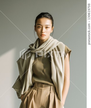 Full-body portrait of autumn/winter outfits in earth tones | Sophisticated and natural style for adults 130619708