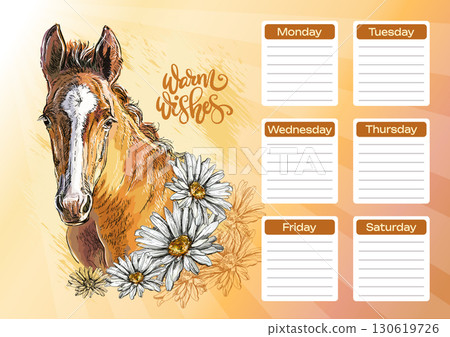 Foal and chamomiles printable school schedule vector 130619726
