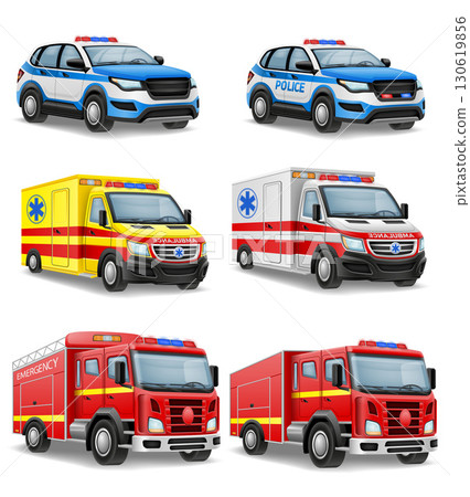 emergency vehicles of police fire and medical ambulance services cartoon stock vector illustration 130619856