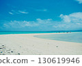 A sandbar that appears at low tide (off the coast of Ishigaki Island) A symmetrical summer seascape with people and boats reflected in the distance 130619946