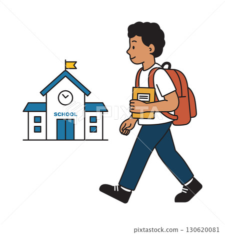 Happy Student Walking to School. School Character with Backpack and Book. Happy Student Walking to School. School Character with Backpack and Book. 130620081