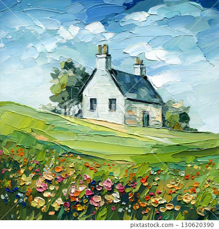 white cottage with wildflowers impasto oil painting countryside meadow landscape textured canvas rustic rural summer art decor white cottage with wildflowers impasto oil painting countryside meadow landscape textured canvas rustic rural summer art decor 130620390