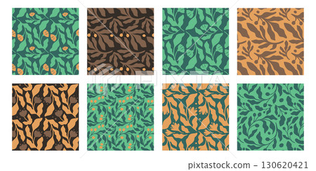 Seamless Botanical Patterns in Earth Tones. Hand Drawn Abstract Matisse Style Seamless Botanical Patterns in Earth Tones. Hand Drawn Abstract Matisse Style 130620421