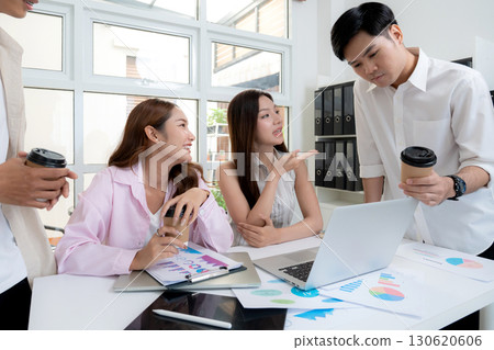 Young asian business team collaboration on project in modern office. 130620606