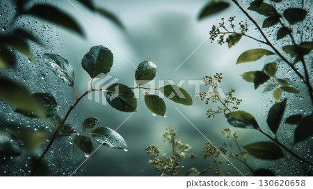 Rainy Window Leaves 130620658
