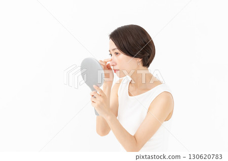 Skin troubles, skin care, hand mirror 130620783