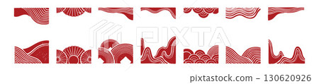 Chinese frame set, oriental abstract border hand drawn holiday decor design elements, ornament print 130620926