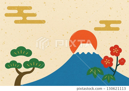 富士山與日出的日式插圖 130621113