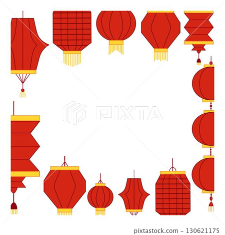 Vector illustration of summer festival red lanterns. Square frame template. Vector graphic illustration 130621175